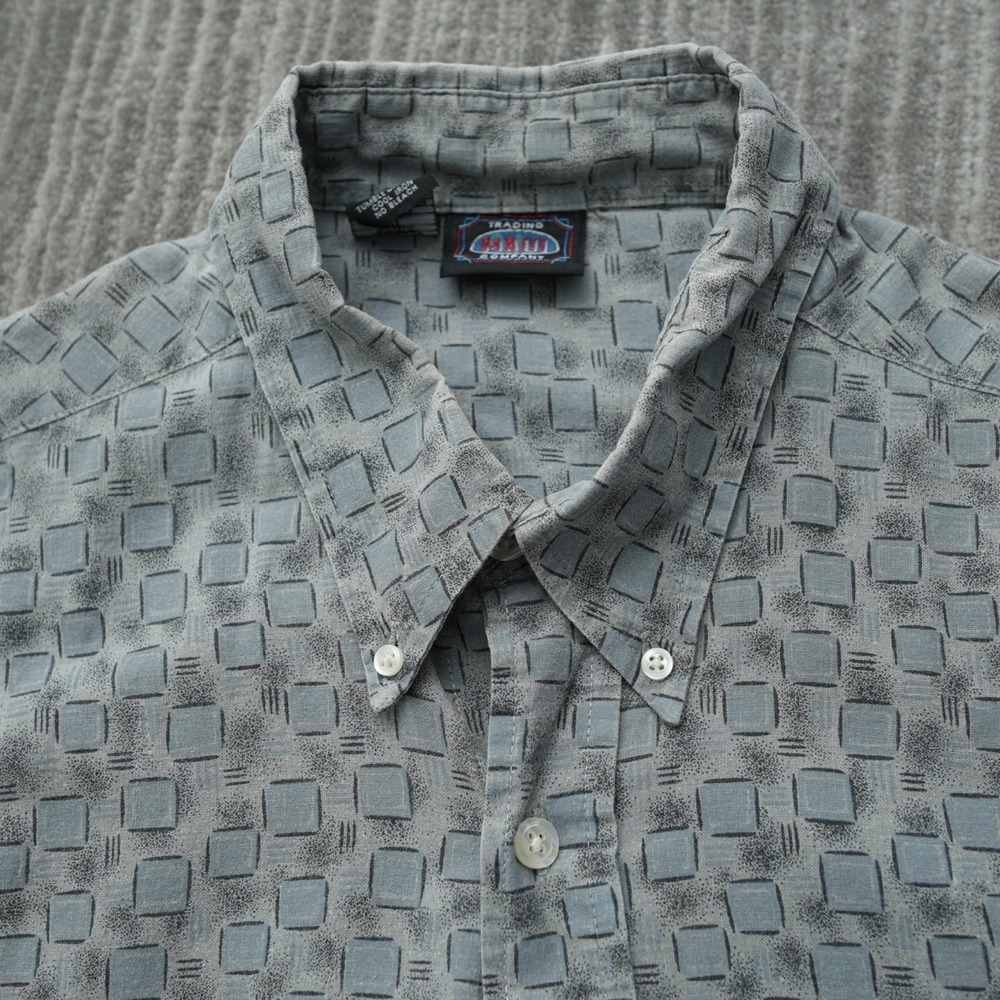 Maui Trading Co Shirt Men Button Down Short Sleeve Gray Blue Geometric Vtg XL - Picture 7 of 7
